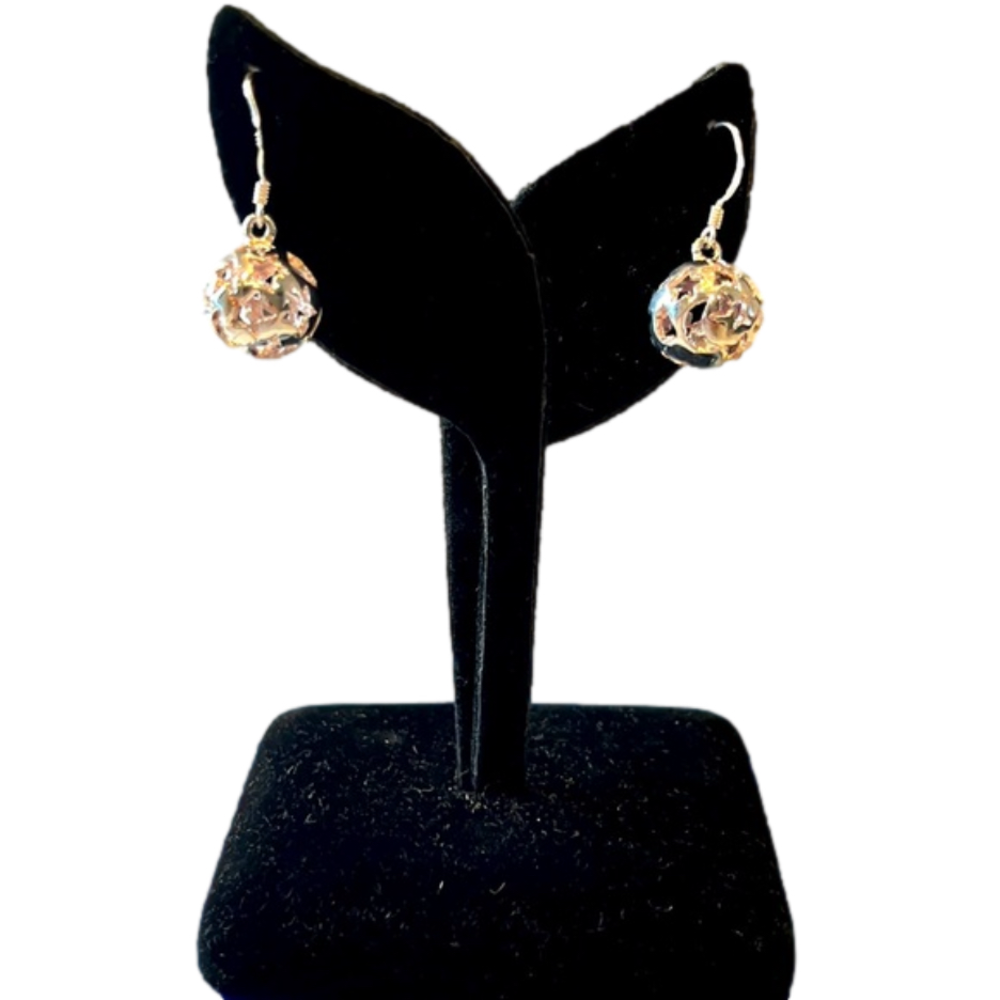 Sterling Silver Heart Moon and Stars Dangle Ball Earrings